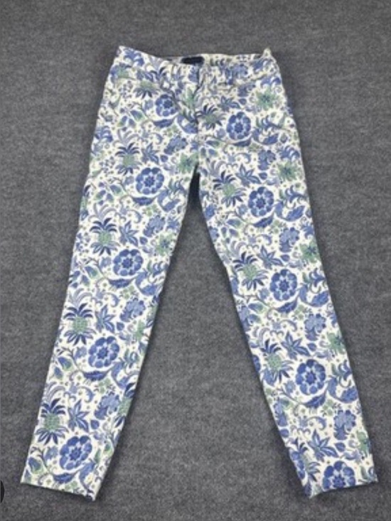Talbots Denim - Talbots White Floral Slim Ankle Jeans with Blue and Green Print Worn Once!!
